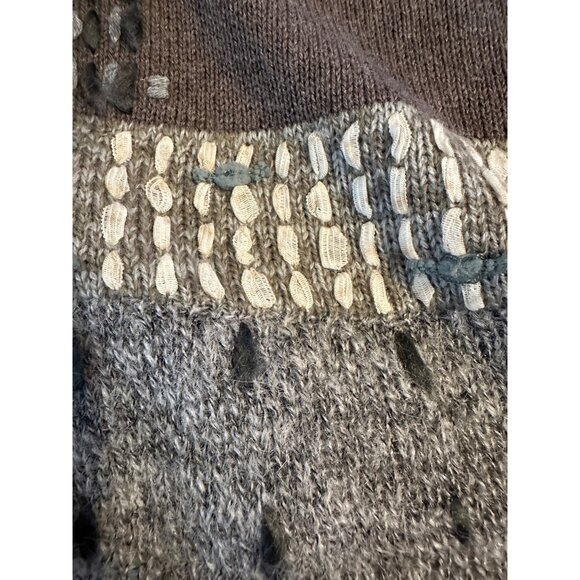 J Jill Patchwork Wool Blend Cardigan Sweater Chunky Mixed Knit Heather Pewter M - Picture 4 of 16
